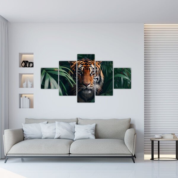 Obraz - Portrét tygra v džungli (125x70 cm)