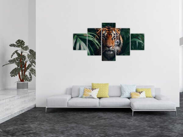 Obraz - Portrét tygra v džungli (125x70 cm)