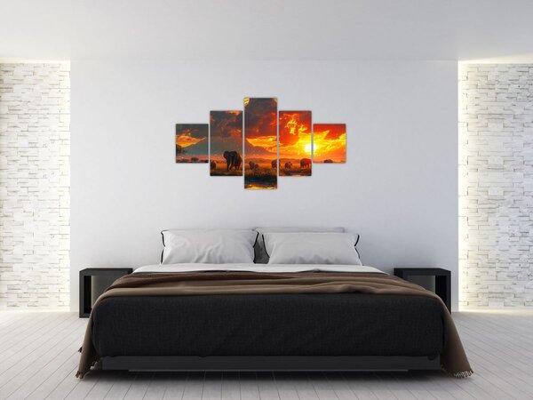 Obraz - Stádo slonů (125x70 cm)