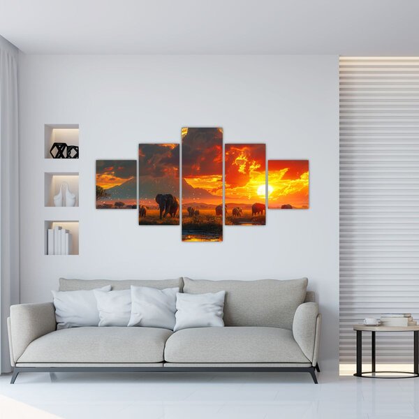 Obraz - Stádo slonů (125x70 cm)