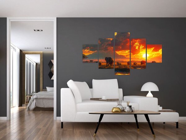 Obraz - Stádo slonů (125x70 cm)