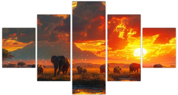 Obraz - Stádo slonů (125x70 cm)