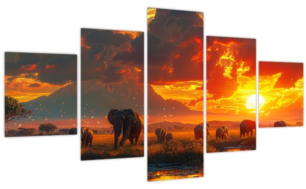 Obraz - Stádo slonů (125x70 cm)