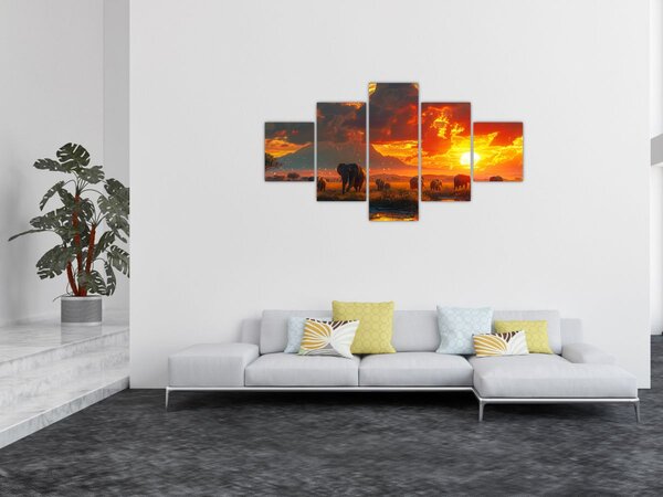 Obraz - Stádo slonů (125x70 cm)