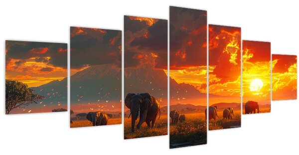 Obraz - Stádo slonů (210x100 cm)