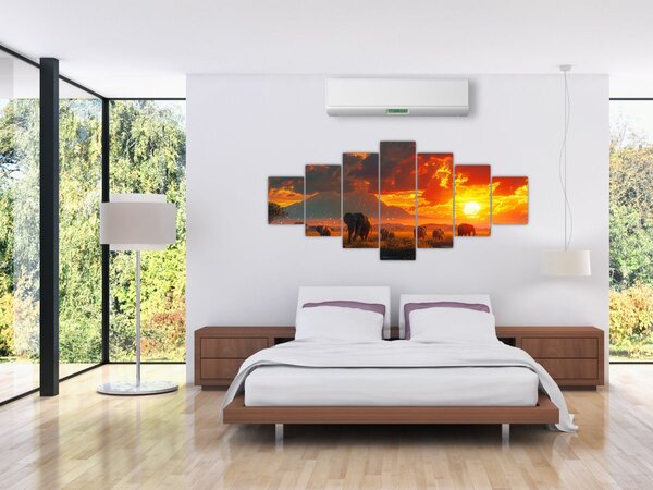 Obraz - Stádo slonů (210x100 cm)