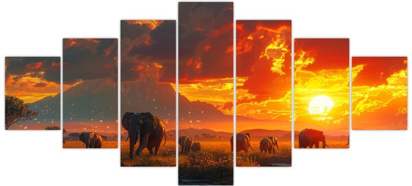 Obraz - Stádo slonů (210x100 cm)
