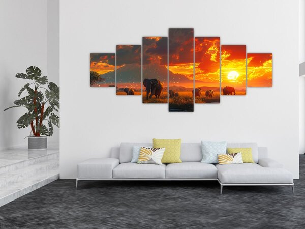 Obraz - Stádo slonů (210x100 cm)