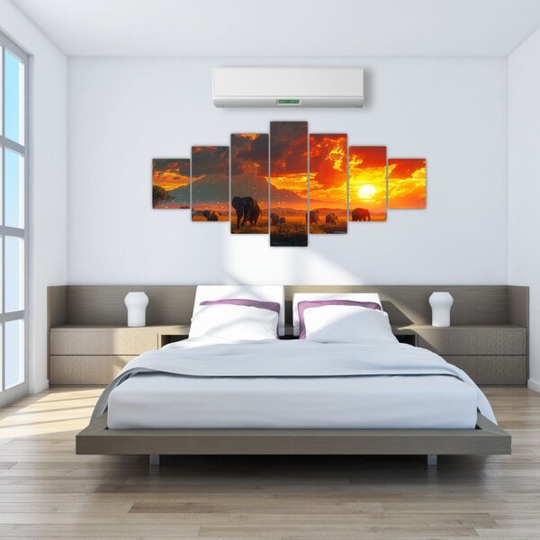 Obraz - Stádo slonů (210x100 cm)