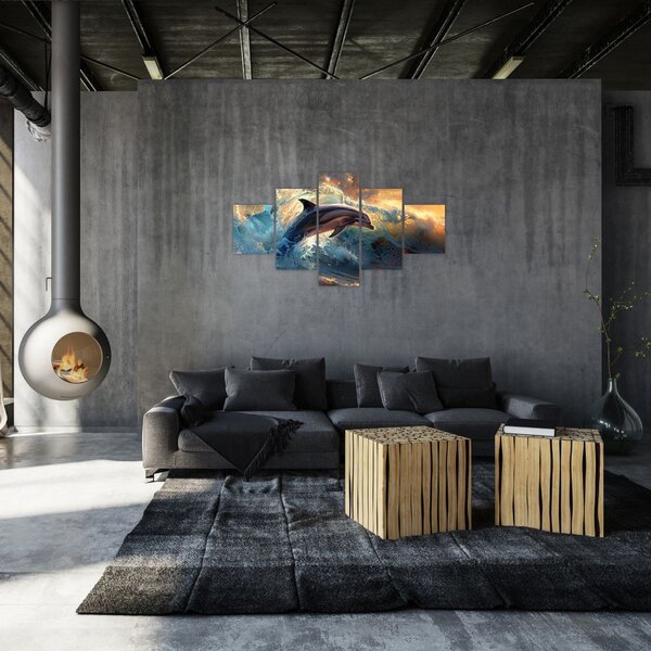 Obraz - Delfín, ilustrace (125x70 cm)