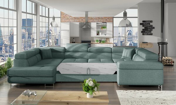 Rozkládací sedací souprava do U ORIANA - světle modrá, levé provedení