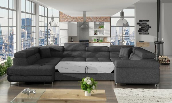 Rozkládací sedací souprava do U ORIANA - tmavě šedá, levé provedení