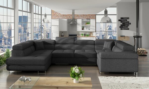 Rozkládací sedací souprava do U ORIANA - tmavě šedá, levé provedení