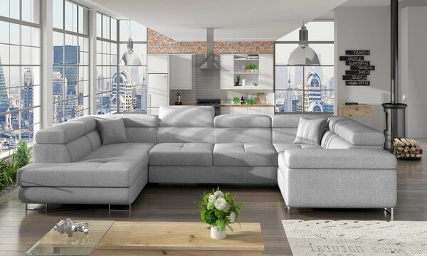 Rozkládací sedací souprava do U ORIANA - světle šedá, levé provedení