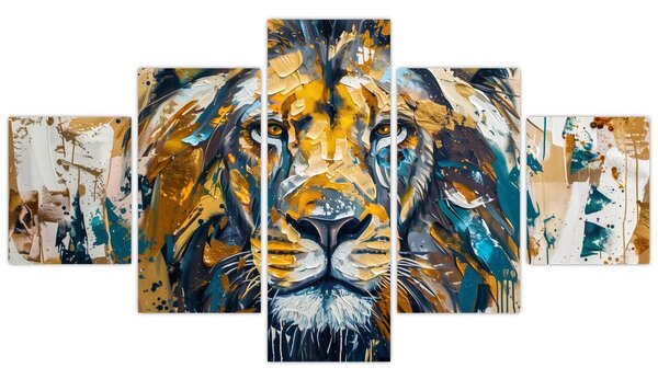 Obraz - Abstraktní olejomalba se lvem (125x70 cm)