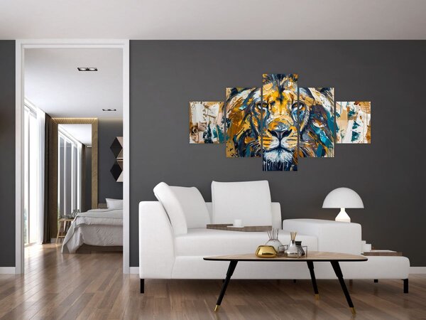 Obraz - Abstraktní olejomalba se lvem (125x70 cm)