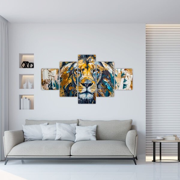 Obraz - Abstraktní olejomalba se lvem (125x70 cm)