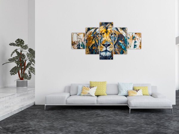 Obraz - Abstraktní olejomalba se lvem (125x70 cm)