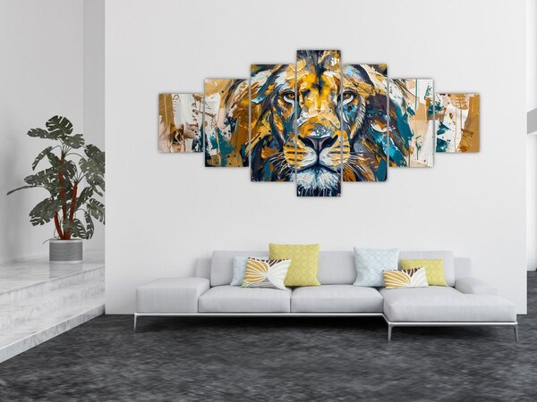 Obraz - Abstraktní olejomalba se lvem (210x100 cm)