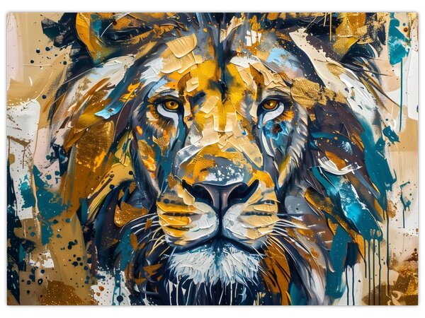 Obraz - Abstraktní olejomalba se lvem (70x50 cm)
