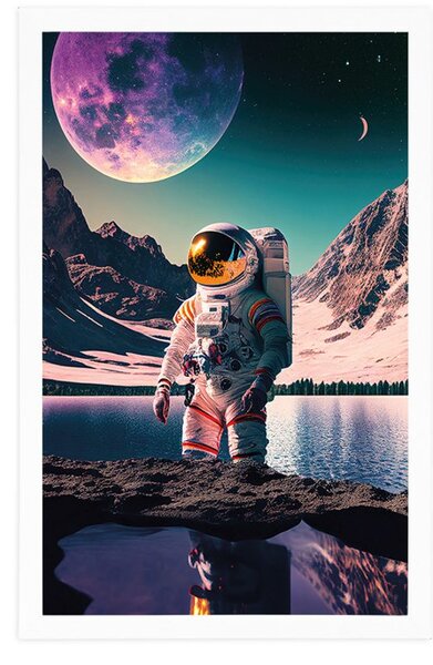 Plakát astronaut na povrchu neznámé planety