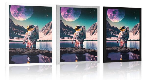 Plakát astronaut na povrchu neznámé planety