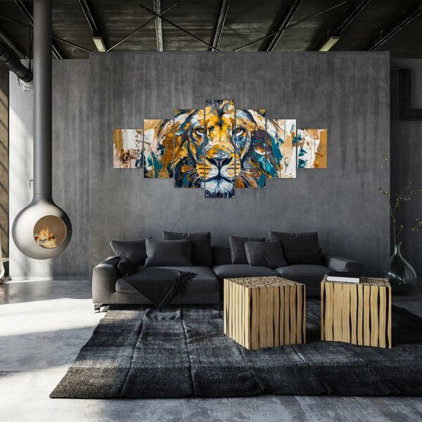 Obraz - Abstraktní olejomalba se lvem (210x100 cm)