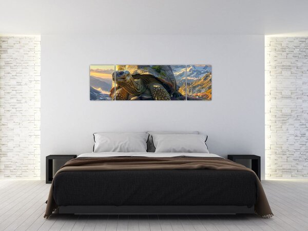 Obraz - Želva a horská krajina (170x50 cm)