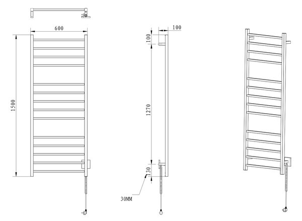 Sapho Sapho, ESKINADO elektrický sušák ručníků, hranatý, 600x1500 mm, 130 W, leštěná nerez, ER450V