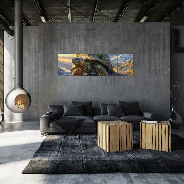 Obraz - Želva a horská krajina (170x50 cm)
