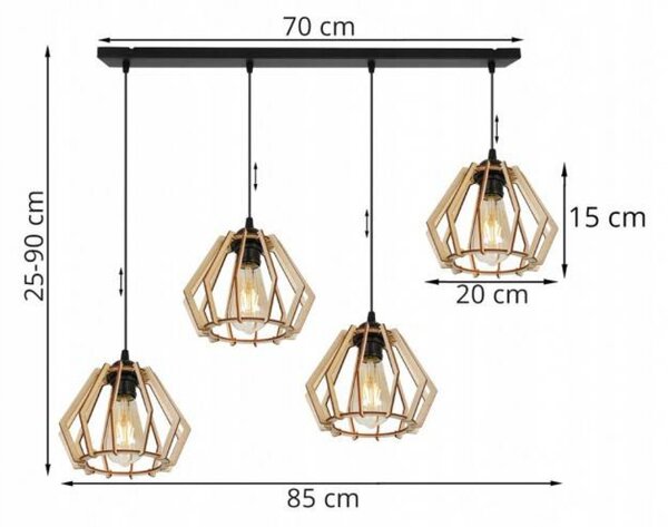 Light for home - Moderní svítidlo s dřevěnými stínidly v skandinávském stylu TIMBER 91444, 4x60W, E27, Černá