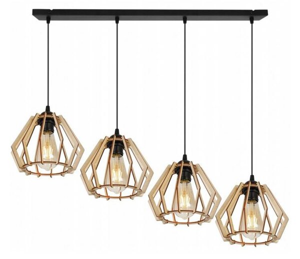 Light for home - Moderní svítidlo s dřevěnými stínidly v skandinávském stylu TIMBER 91444, 4x60W, E27, Černá
