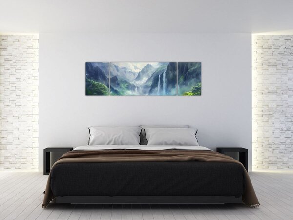 Obraz - Údolí vodopádů (170x50 cm)
