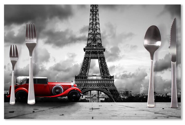 Sablio Prostírání Eiffelova věž a červené auto: 40x30cm
