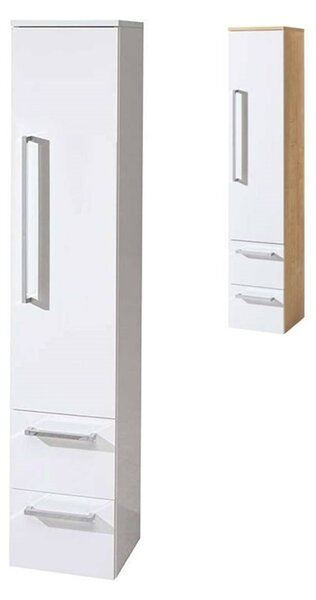 Mereo, Bino, koupelnová skříňka vysoká 163 cm, levé otevírání, bílá, bílá/dub, CN667