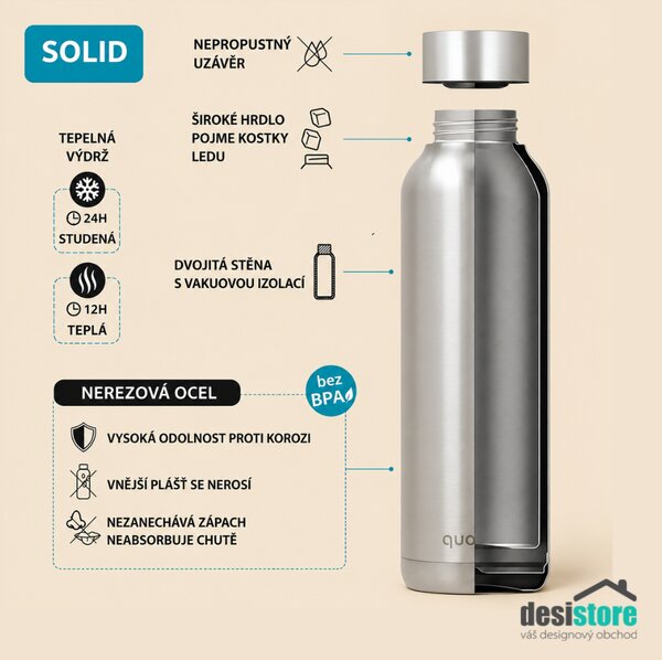 Nerezová termoláhev Solid, 850ml, Quokka, černá