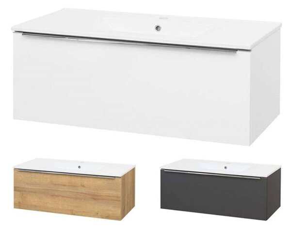 Mereo, Mailo, koupelnová skříňka s keramickým umyvadlem 101 cm, bílá, dub, antracit, CN537
