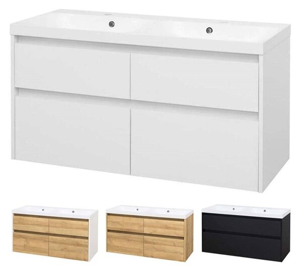 Mereo, Opto, koupelnová skříňka s umyvadlem z litého mramoru 121 cm, bílá, dub, bílá/dub, černá, CN943M