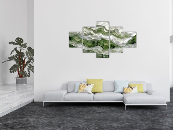Obraz - Zelenobílé vlnky (125x70 cm)