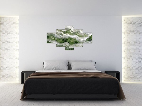 Obraz - Zelenobílé vlnky (125x70 cm)