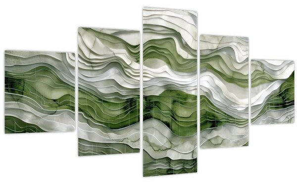 Obraz - Zelenobílé vlnky (125x70 cm)