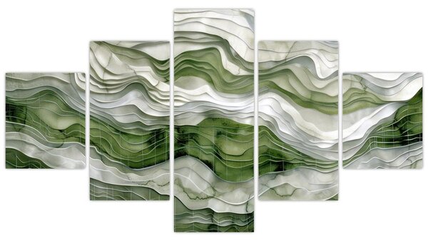 Obraz - Zelenobílé vlnky (125x70 cm)