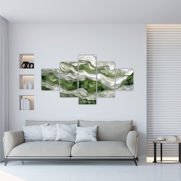 Obraz - Zelenobílé vlnky (125x70 cm)