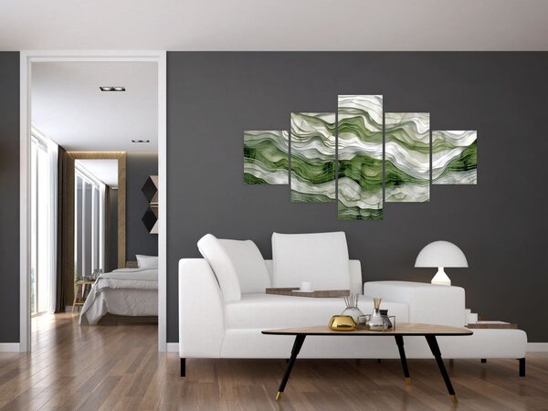 Obraz - Zelenobílé vlnky (125x70 cm)