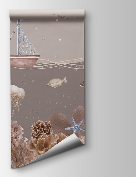 Fototapeta Mořský život s lodí a rybami, Mořské fototapety, Populární fototapety, w02310v4 - Tapeko.co.cz
