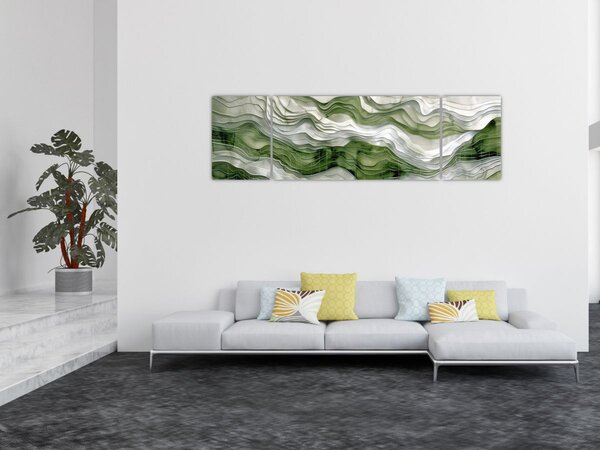 Obraz - Zelenobílé vlnky (170x50 cm)