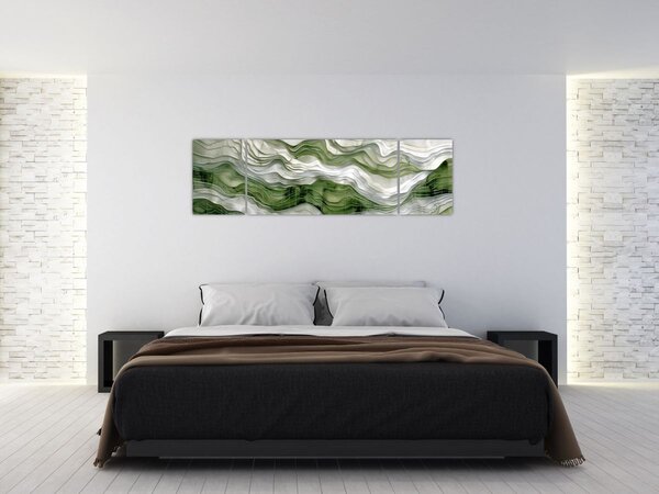 Obraz - Zelenobílé vlnky (170x50 cm)