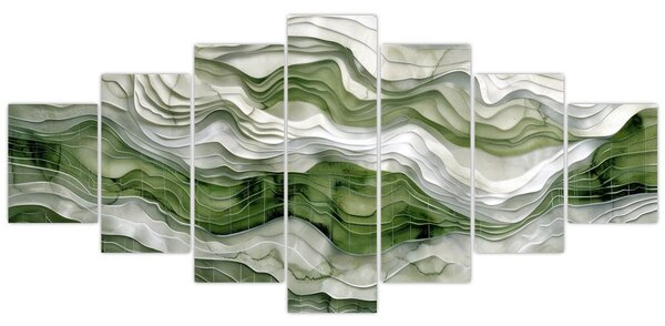 Obraz - Zelenobílé vlnky (210x100 cm)