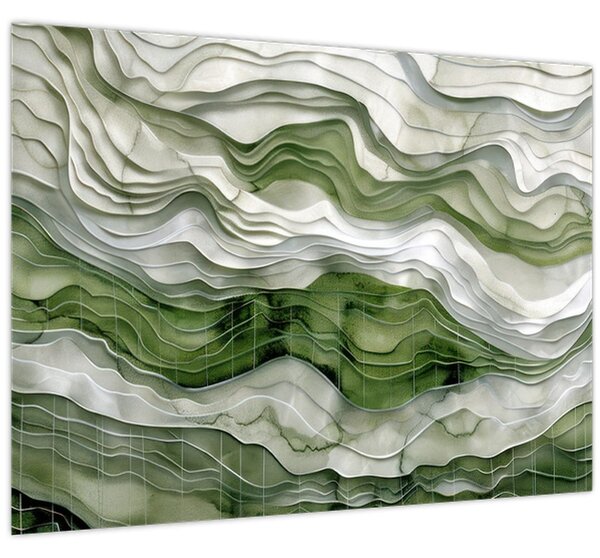 Obraz - Zelenobílé vlnky (70x50 cm)