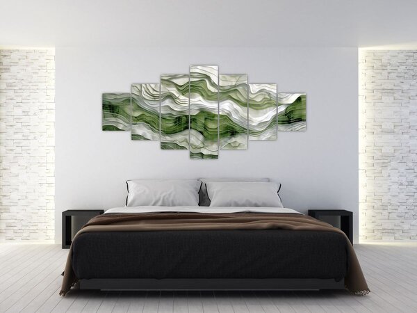 Obraz - Zelenobílé vlnky (210x100 cm)